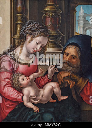 . Español: El lienzo muestra a los Tres miembros de la Sagrada Familia: el Niño Jesús, San José y la Virgen María. La Sagrada Familia. Tra il 1525 e il 1530. Gossaert santa famiglia Bilbao Foto Stock