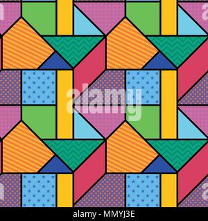 Luminose seamless pattern in stile di Memphis. Abstract sfondi vettoriali con ornamenti geometrici Illustrazione Vettoriale