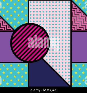 Seamless pattern in stile di Memphis. Abstract sfondi vettoriali con ornamenti geometrici nello stile di 80-90. Illustrazione Vettoriale