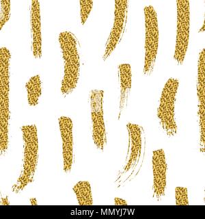 Modello senza giunture. Tratto di pennello con golden glitter isolati su sfondo bianco Illustrazione Vettoriale