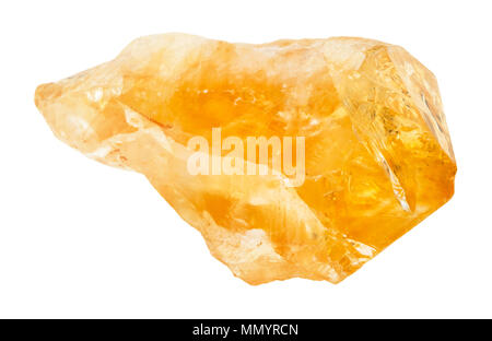 Le riprese in modalità macro di roccia naturale campione - cristallo grezzo di quarzo citrino (giallo quarzo) gemma isolati su sfondo bianco dal Brasile Foto Stock