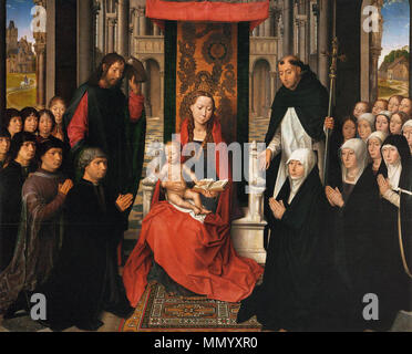 Vergine con il Bambino e i Santi Giacomo e Domenico. Tra il 1488 e il 1490. Hans Memling - Madonna con Bambino e Santi Giacomo e Domenico - WGA14952 Foto Stock