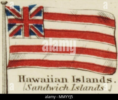 . Inglese: isole hawaiane. Johnson nuovo grafico di emblemi nazionali, 1868.jpg Johnson nuovo grafico di emblemi nazionali. La stampa mostra le bandiere dei vari paesi, quelle percorse da navi e il 'Signals per piloti." nell'angolo in alto a sinistra è il 'degli Stati Uniti 37-stella bandiera, nell'angolo in alto a destra è il "Royal Standard del Regno Unito Gran Bretagna & Irlanda'; nell'angolo in basso a sinistra è il "russo" Standard e nell'angolo in basso a destra è il 'Standard francese." Il flag su questo foglio differiscono leggermente da quelli su di un altro foglio numerato 4 [top left] e 5 [alto a destra]. . 1868. Foto Stock