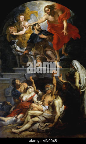 . Inglese: San Rocco pala di Peter Paul Rubens, la chiesa di San Martino a Aalst, Belgio San Rocco intercede per gli appestati. Tra il 1623 e 1626. Heilige Rochus porta Christus aangesteld tot patroon van de pestlijders - Peter Paul Rubens - Sint-Martinuskerk Aalst Foto Stock