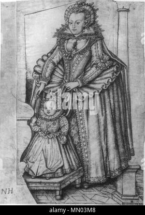 . Elizabeth Stuart, Electress Palatine (poi regina di Boemia) e azienda leader di stringhe di suo figlio Frederick Henry, penna e inchiostro su grafite su pergamena, il British Museum . circa 1615 per tipo di fonte. Nicholas Hilliard (1547-1619) Descrizione Il pittore inglese Data di nascita e morte circa 1547 7 gennaio 1619 Luogo di nascita e morte inglese: Exeter Devon, Inghilterra Londra sede di lavoro Londra (1570 - 1576); Francia (1576 - 1578); Londra (1578 - 1619) Autorità di controllo : Q318114 VIAF:?ISNI 79202769:?0000 0000 8159 2861 ULAN:?500028850 LCCN:?n50035194 MusicBrainz:?f5BFB1EB-CC5C-44E9-a5 Foto Stock