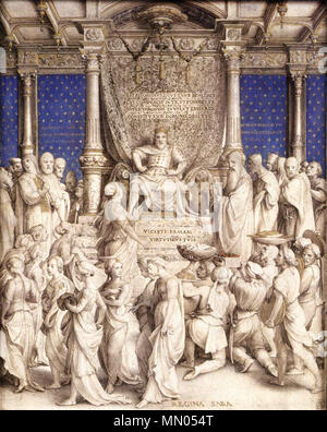 . Inglese: miniatura; la storia dell Antico Testamento della regina di Saba visitando il re Salomone, per vedere se le relazioni della sua saggezza sono vere, King Solomon è un ritratto di Henry VIII Salomone e la regina di Saba. circa 1534. Hans Holbein d. J. - Salomone e la regina di Saba - WGA11616 Foto Stock