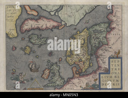 . Français : Carte de l'Islande par Abraham Ortelius en 1570 . 1570. Abraham Ortelius Abraham Ortelius - Septentrionalivm regionvm descriptio - 1570 Foto Stock