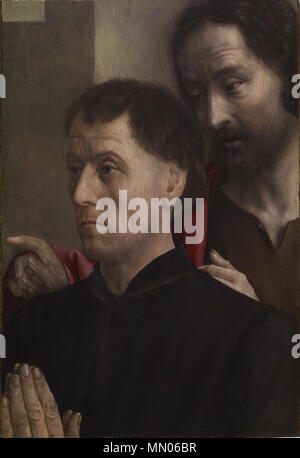 37.296 Hugo van der Goes (Netherlandish, ca. 1440-1482). " Ritratto di un uomo in preghiera con San Giovanni Battista", ca. 1475 olio su pannello, tagliata in alto e in basso. Walters Art Museum (37.296): acquistato da Henry Walters, 1920. Hugo van der Goes - Ritratto di un uomo in preghiera con San Giovanni Battista - Walters 37296 Foto Stock