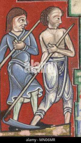 . "Grazie", folio 4r, dettaglio dal Hunterian Salterio, Glasgow University Library MS Hunter 229 (U.3.2) . circa 1170. Anonimo Hunterian Salterio c. 1170 la falciatura di fieno Foto Stock