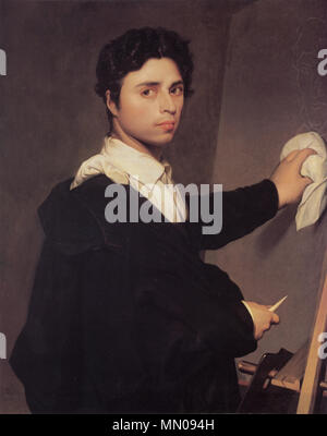 . Français : Copie de l'autoportrait de 1804 Francese: Autoportrait à vingt-quatre ans Self-portrait all'età 24. circa 1850-1860. Ingres come un giovane uomo Metropolitan Foto Stock