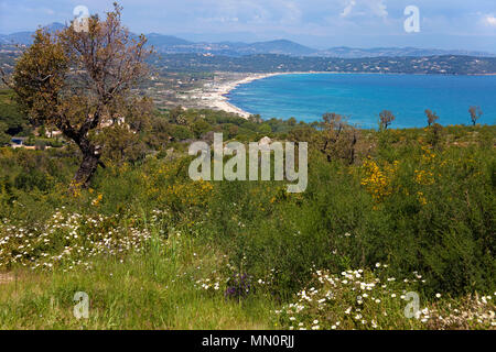 Vista dal Capo Camarat sul golfo di Saint Tropez, Cote d'Azur, Dipartimento del Var, Provence-Alpes-Côte d'Azur, in Francia del Sud, Francia, Europa Foto Stock