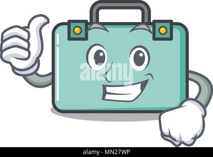Thumbs up carattere valigia in stile cartone animato Illustrazione Vettoriale