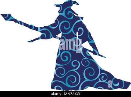 Mago Wizard configurazione di caratteri silhouette fantasy Illustrazione Vettoriale