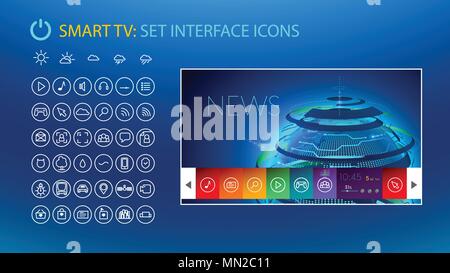 Smart tv. Impostare le icone per smart tv interfaccia. Illustrazione Vettoriale