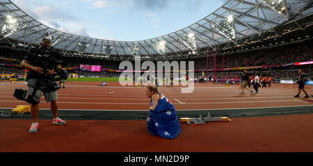 Londra, Inghilterra - 12 agosto: Sally Pearson di Australia reagisce dopo aver vinto le Donne 100m Ostacoli Finale durante il giorno nove del XVI IAAF mondiale di atletica Londra 2017 presso il London Stadium il 12 agosto 2017 a Londra, Regno Unito. --- Image by © Paolo Cunningham Foto Stock