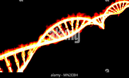 DNA, la masterizzazione di elica di DNA, acido deossiribonucleico è un acido nucleico che contiene le informazioni genetiche. Fuoco e fiamme. Foto Stock