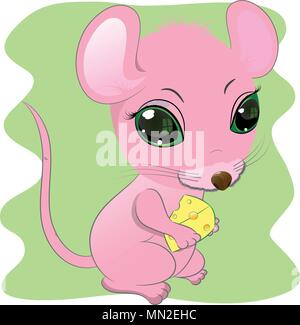 Poco carino mouse con formaggio Illustrazione Vettoriale