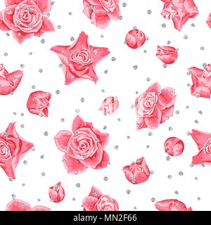 Nozze pattern seamless sfondo con rose e glitter Illustrazione Vettoriale