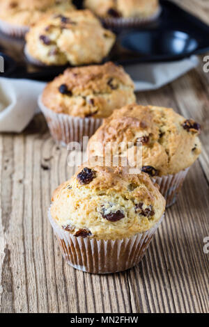 Colazione muffin di farina di mais con uvetta, tradizionale american home la cottura Foto Stock