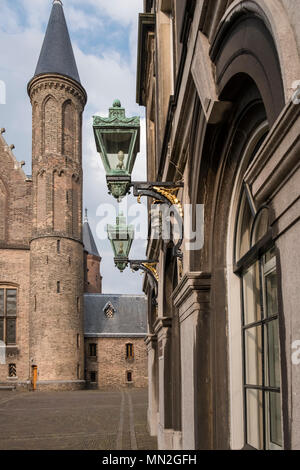 Architectural dettagli degli esterni della Ridderzaal e Binnenhof edificio del parlamento, l'Aia (Den Haag), Paesi Bassi. Foto Stock