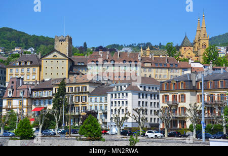 Vista del Neuchatel dal lago, in Svizzera Foto Stock