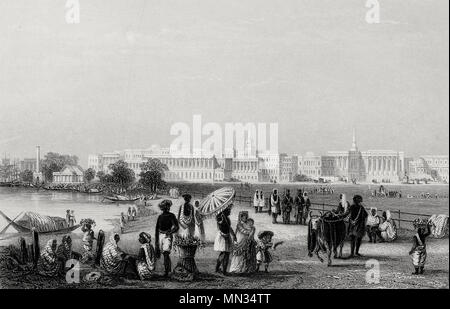 Vista di Calcutta dall'Esplanade, circa 1850 Foto Stock