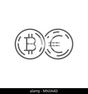 Euro Cambio valuta Bitcoin sottile linea vettore Simbolo icona grafica del modello di progettazione Illustrazione Vettoriale