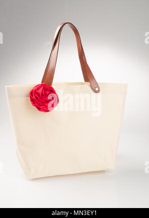 Borsa o cotone sacchetto eco su uno sfondo Foto Stock