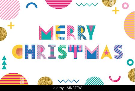 Auguri di Buon Natale. Alla moda di carattere geometrico di memphis in stile di 80s-90s. Abstract le forme colorate isolati su sfondo bianco Illustrazione Vettoriale