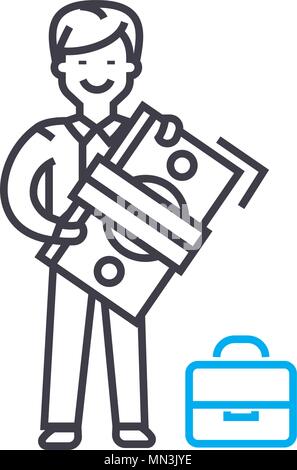 I dipendenti di stipendio del vettore di linea sottile icona tratto. I dipendenti di stipendio profilo illustrazione, segno lineare, simbolo del concetto. Illustrazione Vettoriale