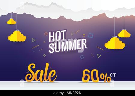 Arte di carta calda estate vendita template vettoriale design Illustrazione Vettoriale
