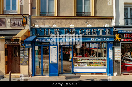 L'Ile de creta su Rue Mouffetard, Parigi, Francia Foto Stock