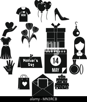 Festa della mamma set di icone, stile semplice Illustrazione Vettoriale