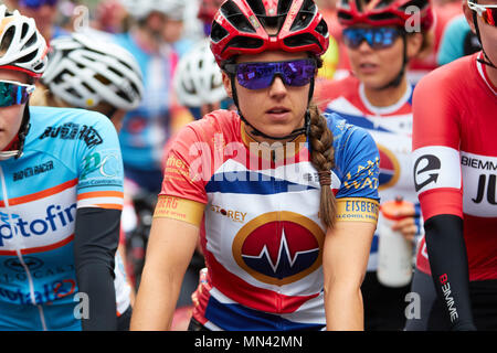 Lincoln, Regno Unito. 14 maggio 2018. Lincoln Grand Prix donne di gara 2018 1, Rebecca Durrell, Storey Racing 2:41:17 2, Anna Henderson, ciclo Team OnForm 3, Nicola Ginepro, NJC - Biemme - Credito di Echelon: Phil Crow/Alamy Live News Foto Stock