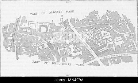 Città di Londra. Lime Street ward (da un sondaggio realizzato nel 1750) c1880 mappa vecchia Foto Stock