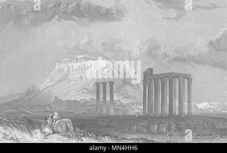 La Grecia. Tempio di Giove Olympius ad Atene; Finden 1833 antica stampa Foto Stock