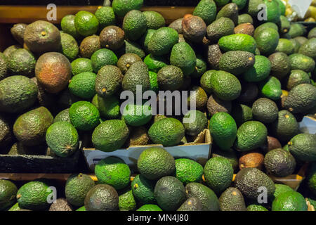 Verde e marrone e frutti di mango in scatole di cartone Foto Stock