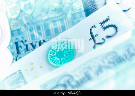 Chiudere fino a cinque pound nota Foto Stock