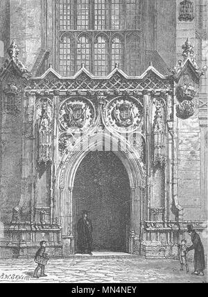 CAMBS. Cambridge. Porta del King's College Chapel 1898 antica immagine di stampa Foto Stock