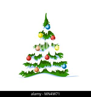 Albero di natale con ghirlande su sfondo bianco Illustrazione Vettoriale