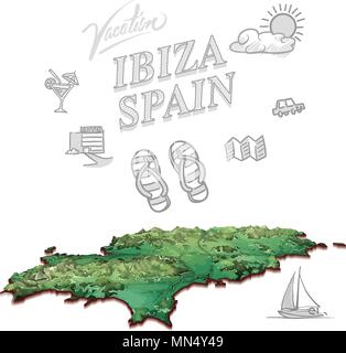Ibiza, Spagna, travel marketing coperchio, set di disegnati a mano a disegni vettoriali. Illustrazione Vettoriale