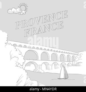 Provenza, Francia travel marketing coperchio, disegnato a mano disegno vettoriale Illustrazione Vettoriale