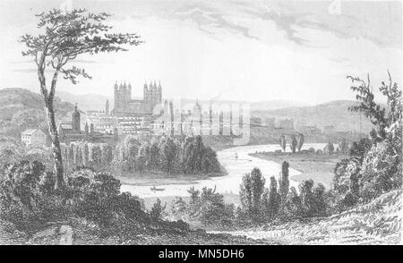 DEVON. Città di Exeter, da Exwick Hill. DUGDALE 1845 antica stampa Foto Stock