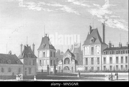 SEINE-et-Marne. Fontainebleau, Cour des cucine 1831 antica stampa Foto Stock