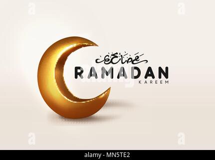 Il Ramadan Kareem design islamico gold falce di luna con arabo calligrafia manoscritta. Illustrazione Vettoriale