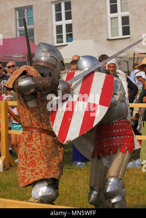 Combattimenti cavaliere del. "Cavaliere del torneo con prugna". Szydlow, Polonia, 23 luglio 2017. Foto Stock