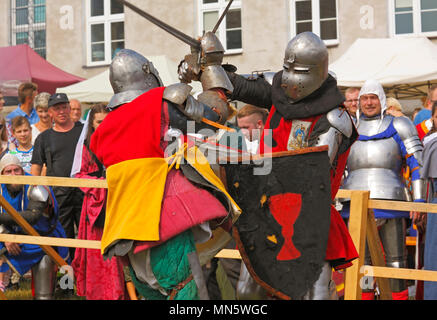 Combattimenti cavaliere del. "Cavaliere del torneo con prugna". Szydlow, Polonia, 23 luglio 2017. Foto Stock