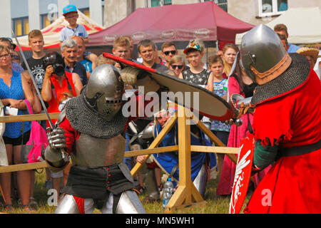 Combattimenti cavaliere del. "Cavaliere del torneo con prugna". Szydlow, Polonia, 23 luglio 2017. Foto Stock