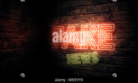 Fake news insegna al neon, concettuale 3d rendering immagine Foto Stock