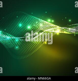 Vettore di particelle d'onda background. Vettore di particelle d'onda background - 3D illuminato onda digitale di particelle incandescenti. Il futuristico e tecnologia illustrazione vettoriale, HUD elemento moderno Illustrazione Vettoriale